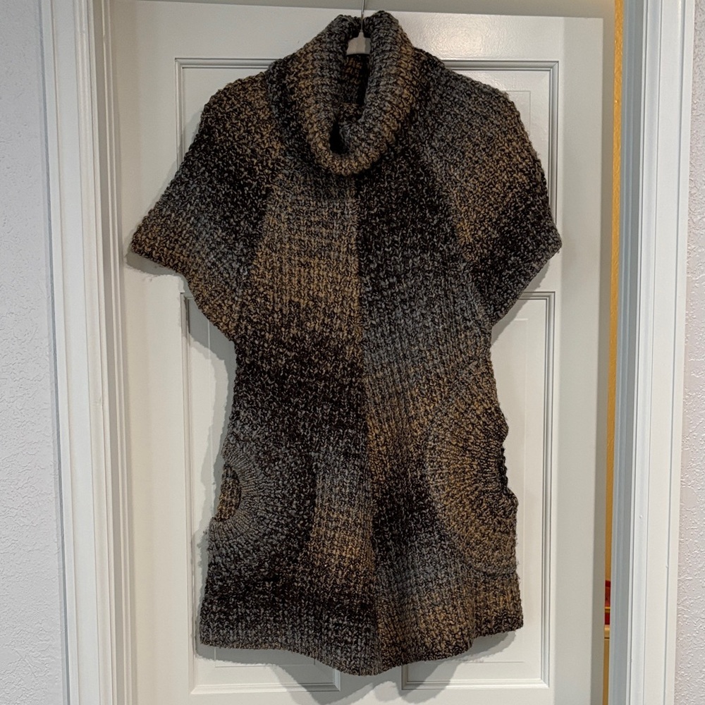 Chunky Knit Cowl Neck Sweater - Brown and Black